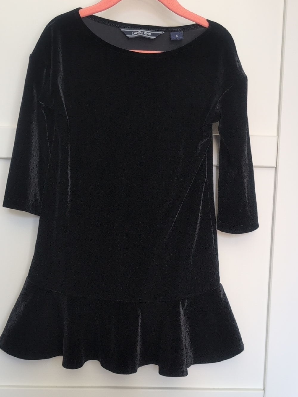 Lands' End Girl's Black Velvetine Peplum Tunic-Size 4